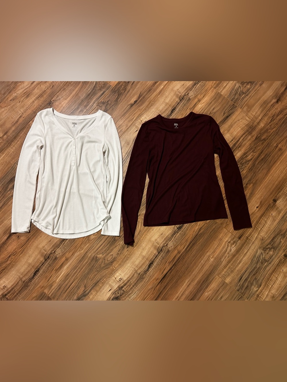a.n.a Long Sleeve Tops — White & Burgundy Henley and Crew